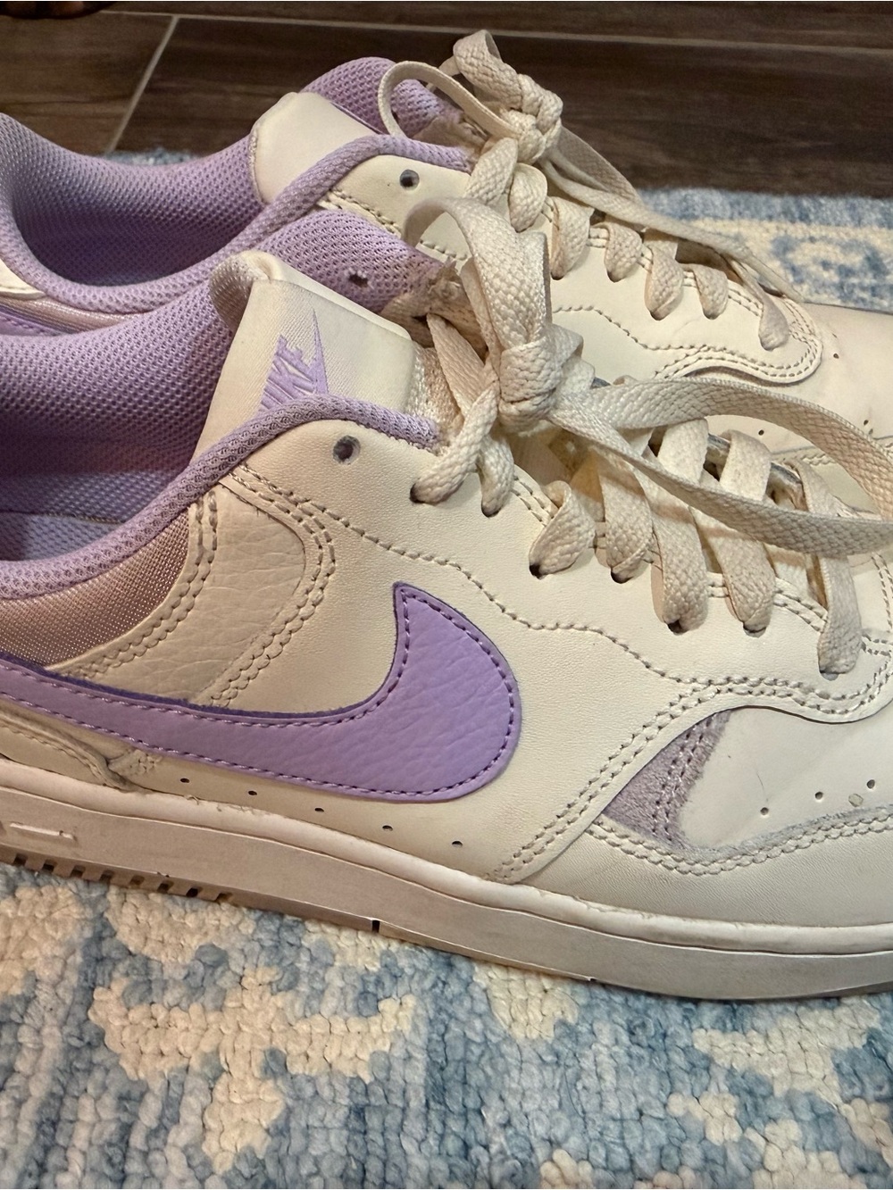 Nike White Sneakers with Lavender Swoosh